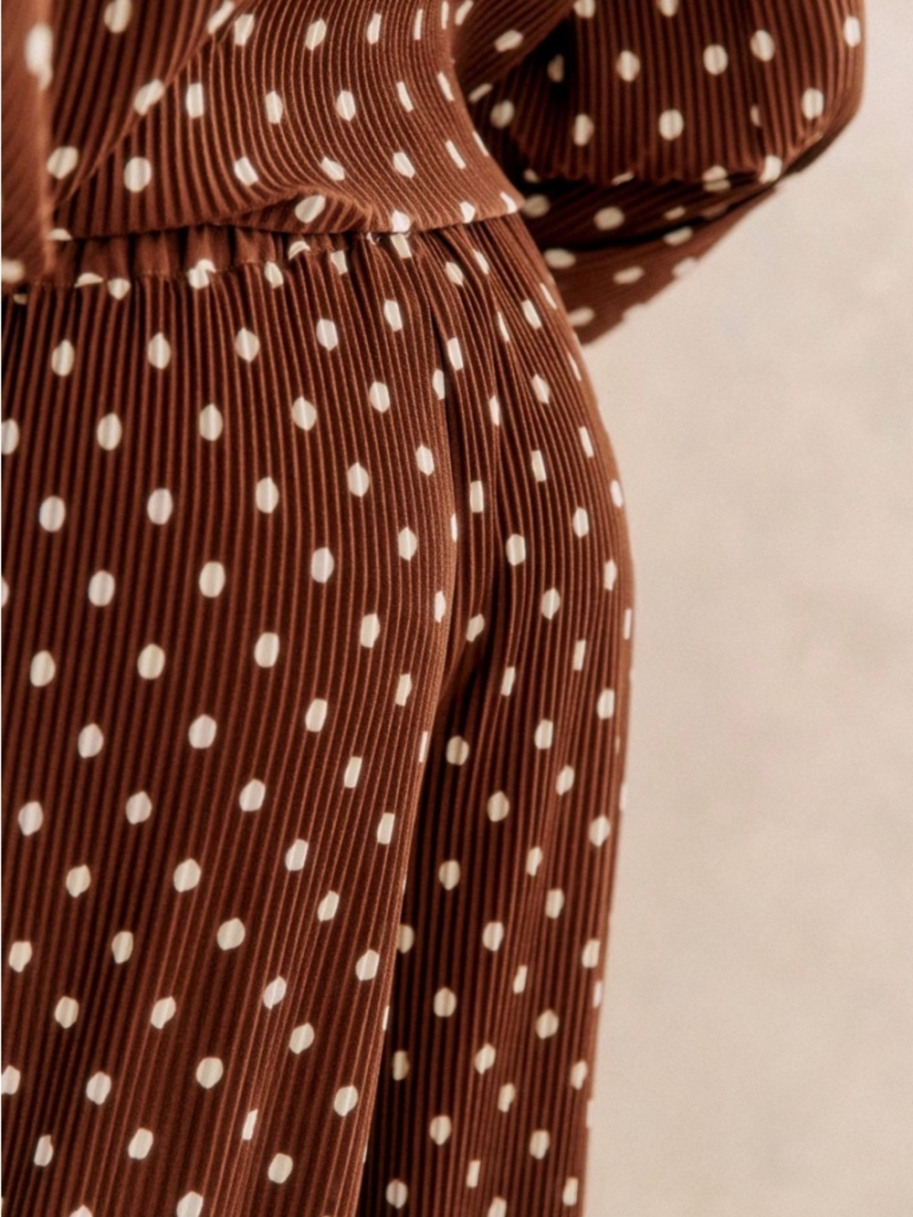 Sézane Classic Polka Dot Brown Wide-Leg Pants - Picture 3 of 6
